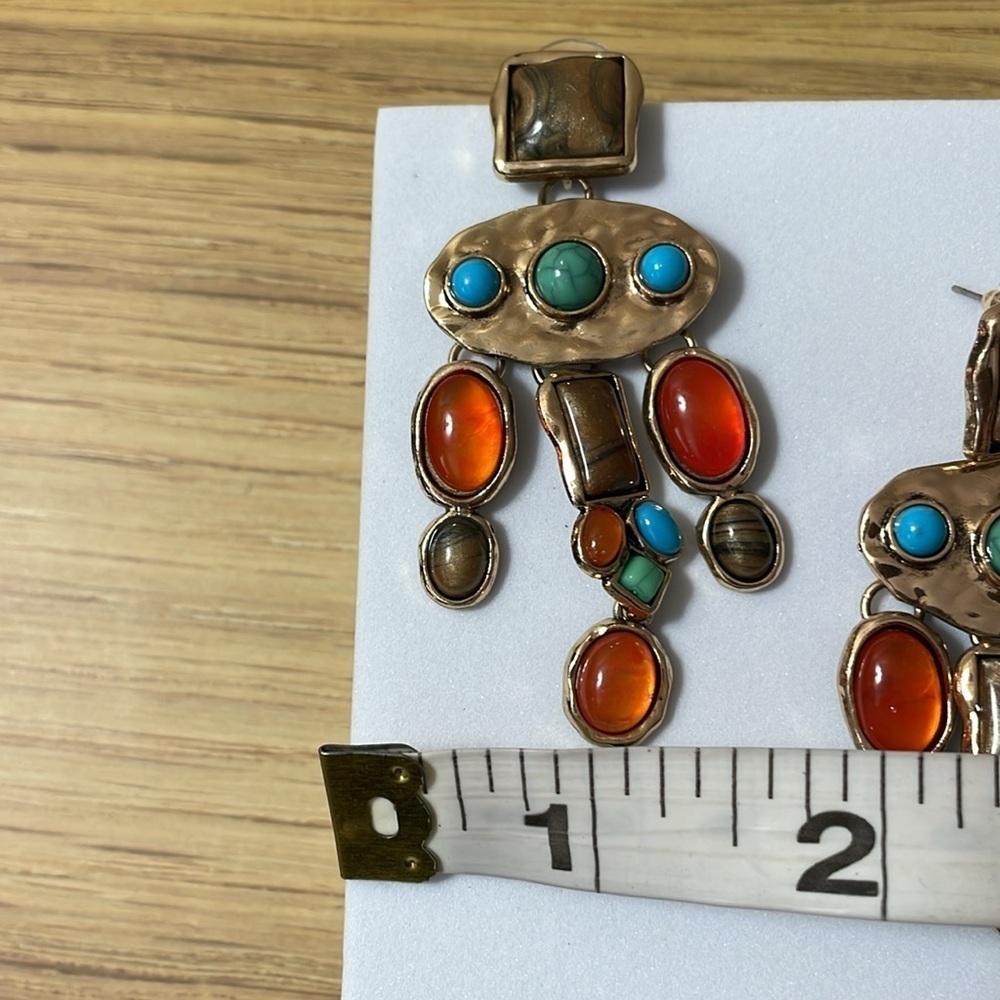 Stone Multicolored Bohemian Drop Earrings - Picture 11 of 13